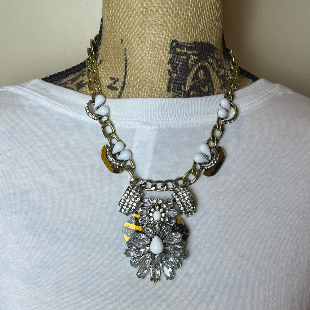 Elegant Gold, White, crystal  Statement Necklace
